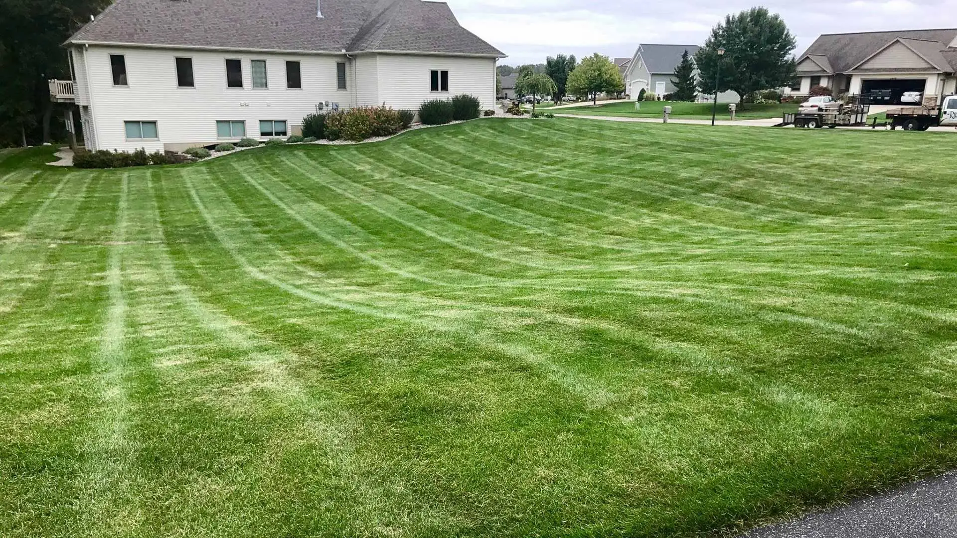 Freshly mowed lawn with added patterns in Holland, MI.