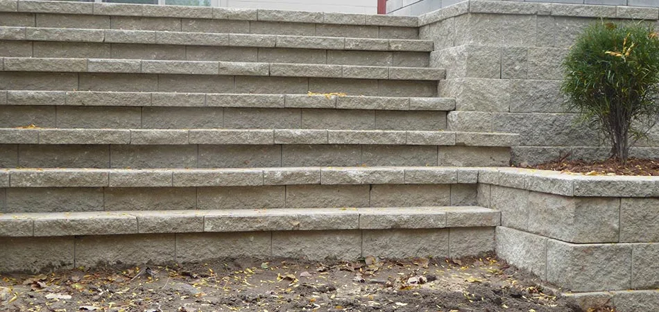 Custom stone steps and retaining wall in Grand Rapids, MI.