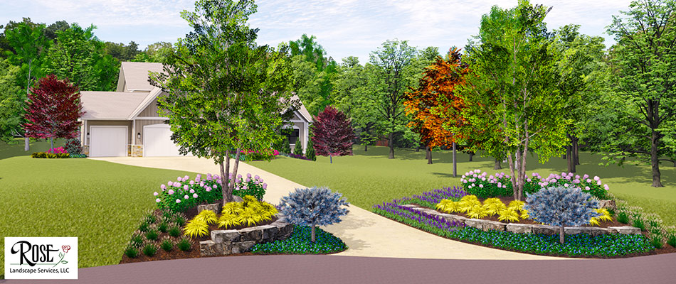 3D landscape design rendering for landscape bed in Grand Rapids, MI.
