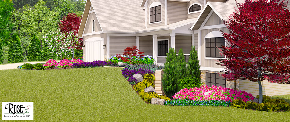 Landscape design rendering for a home in Walker, MI.