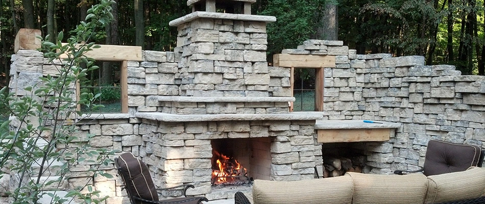 Custom built stone fireplace in Norton Shores, MI.